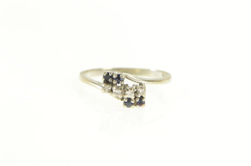 14K Sapphire Diamond Retro Vintage Bypass Ring White Gold