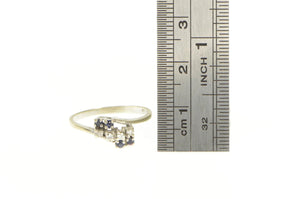 14K Sapphire Diamond Retro Vintage Bypass Ring White Gold