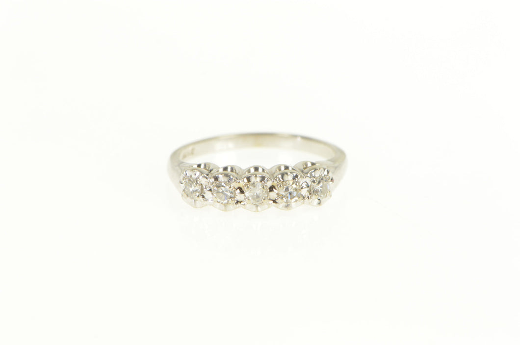 14K 0.25 Ctw 1950's Classic Vintage Wedding Band Ring White Gold