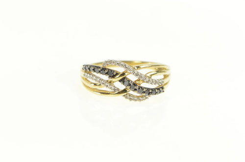 10K White & Black Diamond Wavy Layered Band Ring White Gold