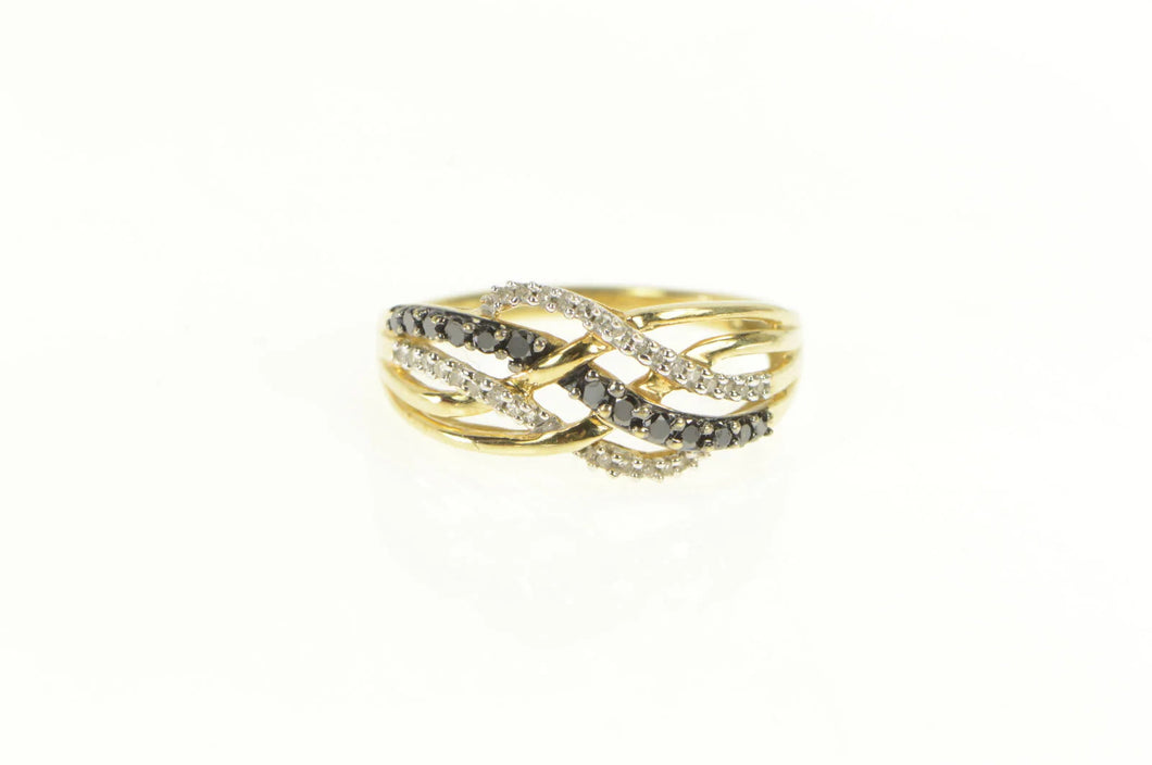10K White & Black Diamond Wavy Layered Band Ring White Gold