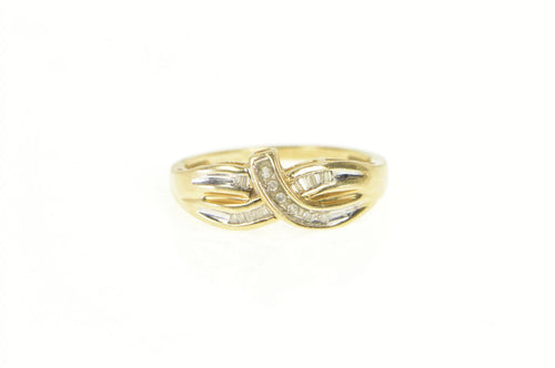 10K Diamond Inset Curvy Criss Cross Band Ring Yellow Gold