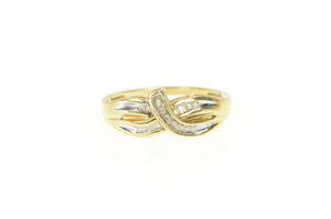 10K Diamond Inset Curvy Criss Cross Band Ring Yellow Gold