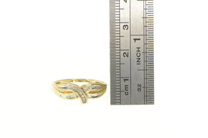10K Diamond Inset Curvy Criss Cross Band Ring Yellow Gold