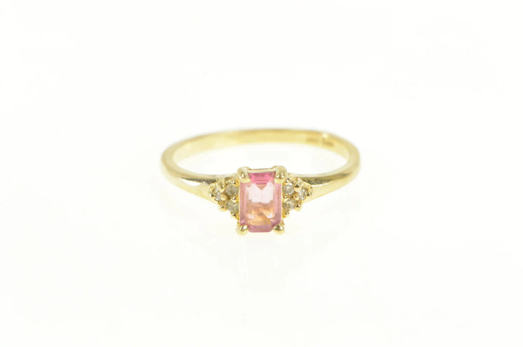 14K Emerald Cut Pink Topaz Diamond Accent Ring Yellow Gold