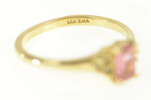 14K Emerald Cut Pink Topaz Diamond Accent Ring Yellow Gold