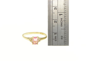 14K Emerald Cut Pink Topaz Diamond Accent Ring Yellow Gold