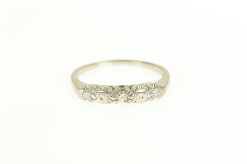 18K 1940's Diamond Classic Floral Wedding Band Ring White Gold