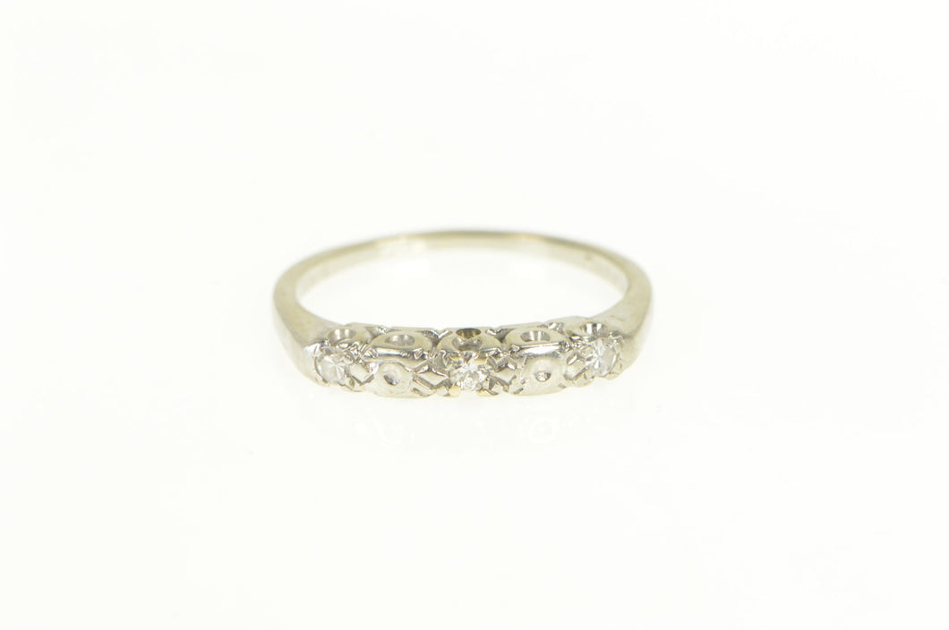 18K 1940's Diamond Classic Floral Wedding Band Ring White Gold