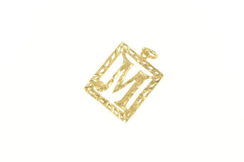 14K M Monogram Letter Square Initial Name Pendant Yellow Gold