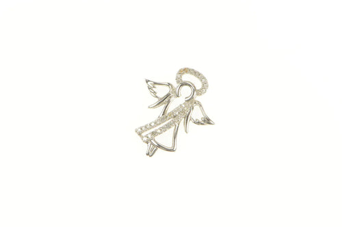 10K Diamond Inset Guardian Angel Protection Pendant White Gold