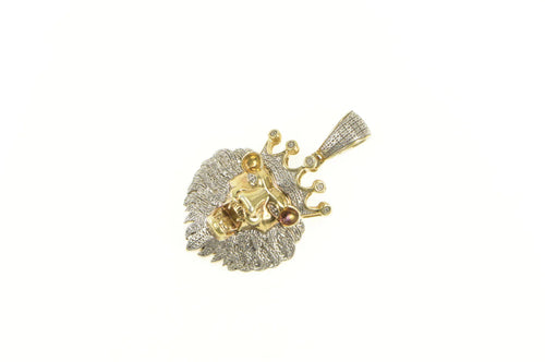Sterling Silver Diamond Encrusted Roaring Lion Crown King Pendant