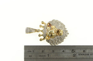 Sterling Silver Diamond Encrusted Roaring Lion Crown King Pendant