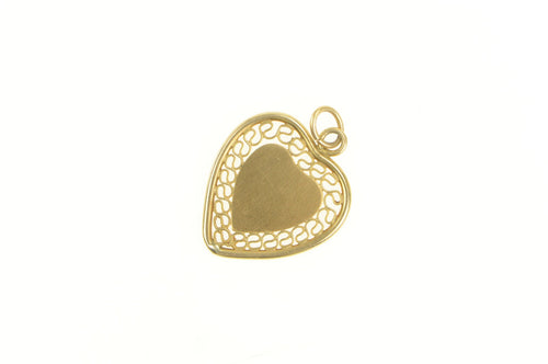 14K Retro Scalloped Filigree Heart Love Symbol Charm/Pendant Yellow Gold