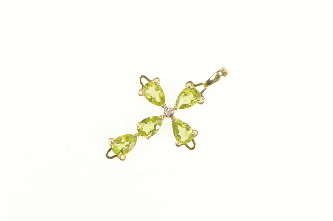 14K Pear Peridot Diamond Accent Cross Christian Pendant Yellow Gold