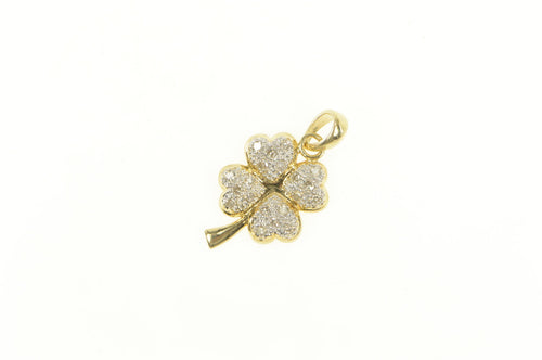 14K Pave Diamond Encrusted Clover Shamrock Charm/Pendant Yellow Gold