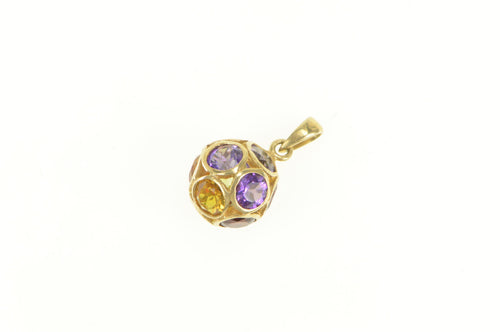 14K Amethyst Citrine Garnet Peridot Pave Ball Charm/Pendant Yellow Gold