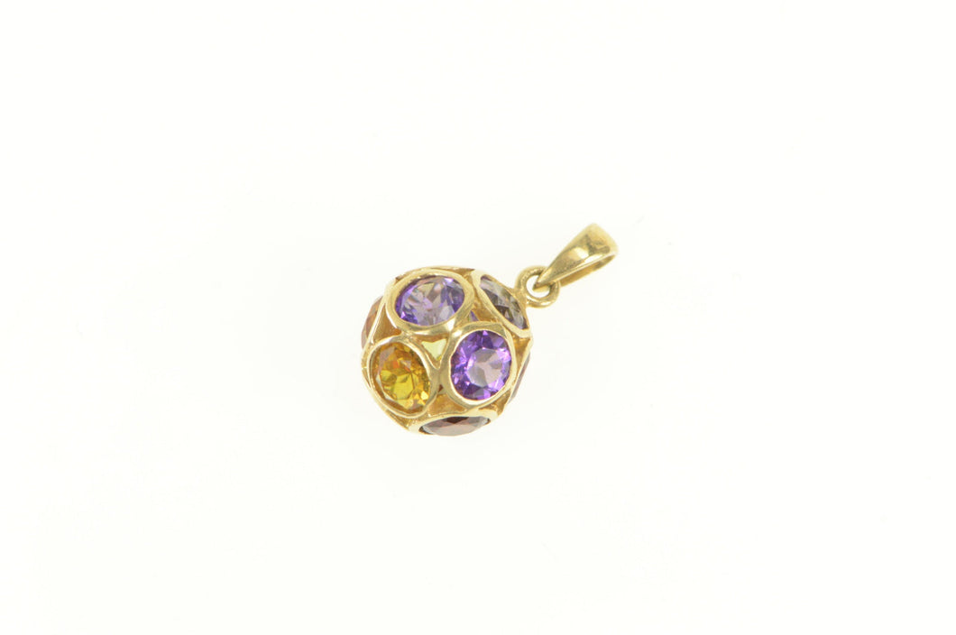 14K Amethyst Citrine Garnet Peridot Pave Ball Charm/Pendant Yellow Gold
