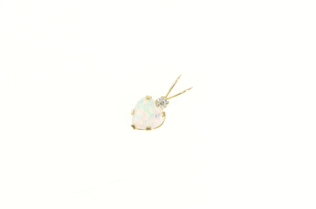 10K Heart Syn. Opal CZ Accent Love Symbol Pendant Yellow Gold