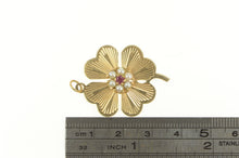 Load image into Gallery viewer, 14K 1960&#39;s Pearl Ruby Clover Shamrock Lucky Charm/Pendant Yellow Gold