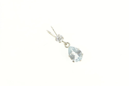 10K Pear Syn. Aquamarine CZ Drop Classic Pendant White Gold