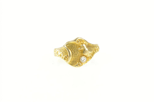 14K Art Nouveau Baby Bird Diamond Ring Charm/Pendant Yellow Gold