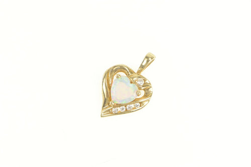 10K Heart Syn. Opal Diamond Love Symbol Pendant Yellow Gold