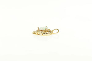 10K Heart Syn. Opal Diamond Love Symbol Pendant Yellow Gold