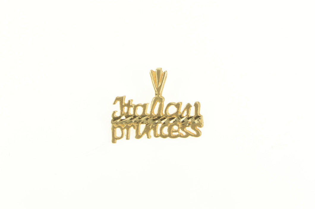 14K Italian Princess Diamond Cut Word Charm/Pendant Yellow Gold