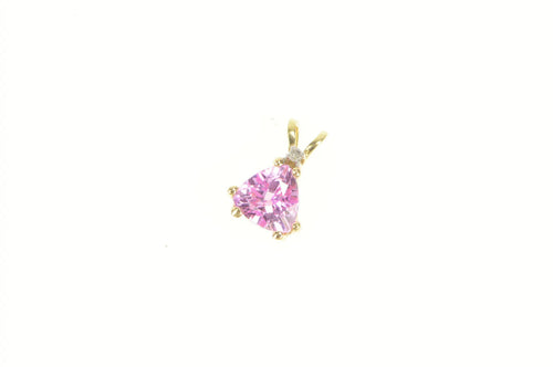 14K Trillion Pink Topaz Diamond Accent Classic Pendant Yellow Gold