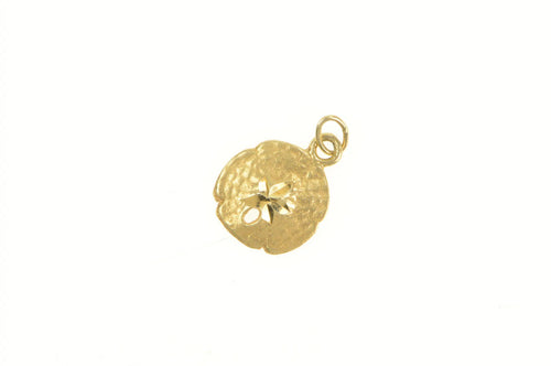 14K Diamond Cut Sand Dollar Sea Shell Charm/Pendant Yellow Gold