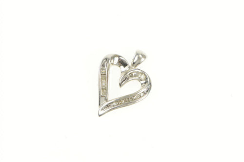 10K Diamond Inset Heart Classic Love Symbol Pendant White Gold