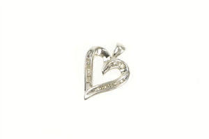 10K Diamond Inset Heart Classic Love Symbol Pendant White Gold