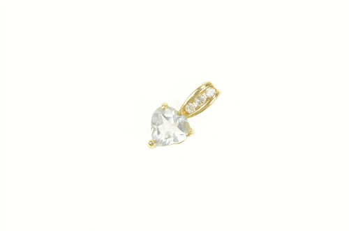 10K Heart Blue Topaz Diamond Vintage Pendant Yellow Gold