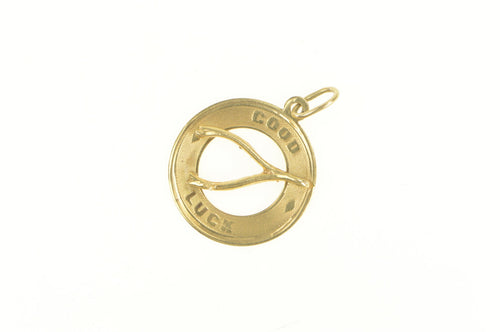 14K Good Luck Wishbone Lucky Retro Vintage Charm/Pendant Yellow Gold