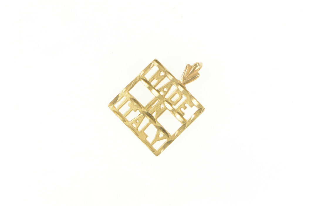 14K Diamond Cut Made In Italy Square Novelty Charm/Pendant Yellow Gold