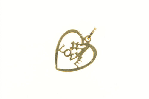 14K #1 Number One Love Heart Love Symbol Pendant Yellow Gold