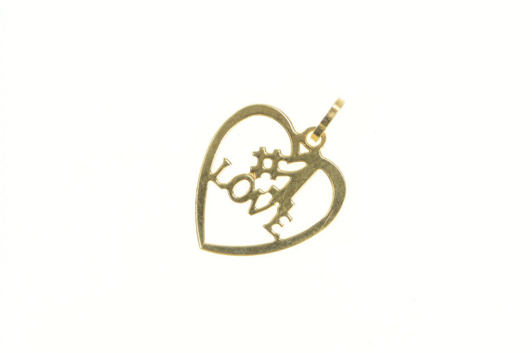 14K #1 Number One Love Heart Love Symbol Pendant Yellow Gold