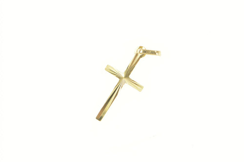 14K Diamond Cut Grooved Cross Christian Pendant Yellow Gold