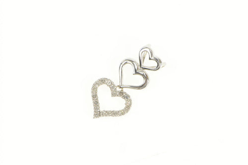 14K Diamond Heart Love Symbol Tiered Pendant White Gold