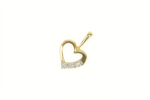 14K Diamond Inset Heart Love Symbol Classic Pendant Yellow Gold