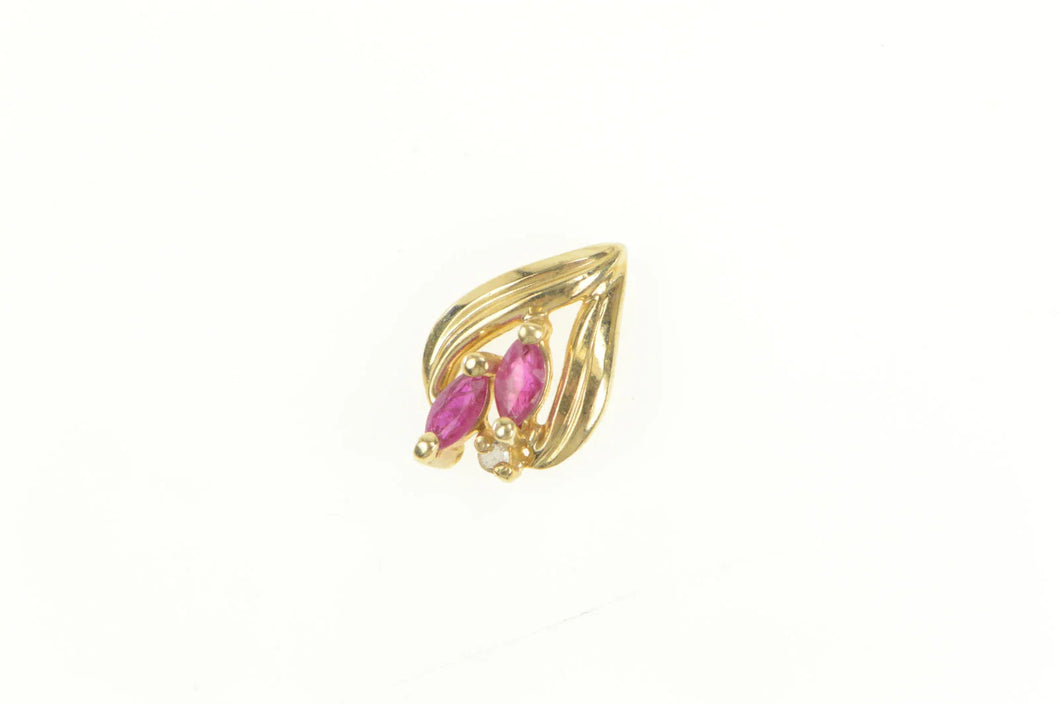 10K Marquise Ruby Cluster Tear Drop Classic Pendant Yellow Gold