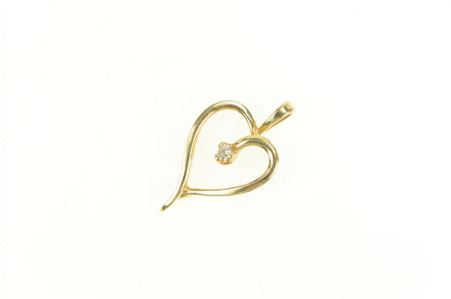 14K Diamond Heart Love Symbol Vintage Classic Pendant Yellow Gold