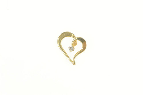 14K Love Symbol Diamond Curvy Heart Pendant Yellow Gold