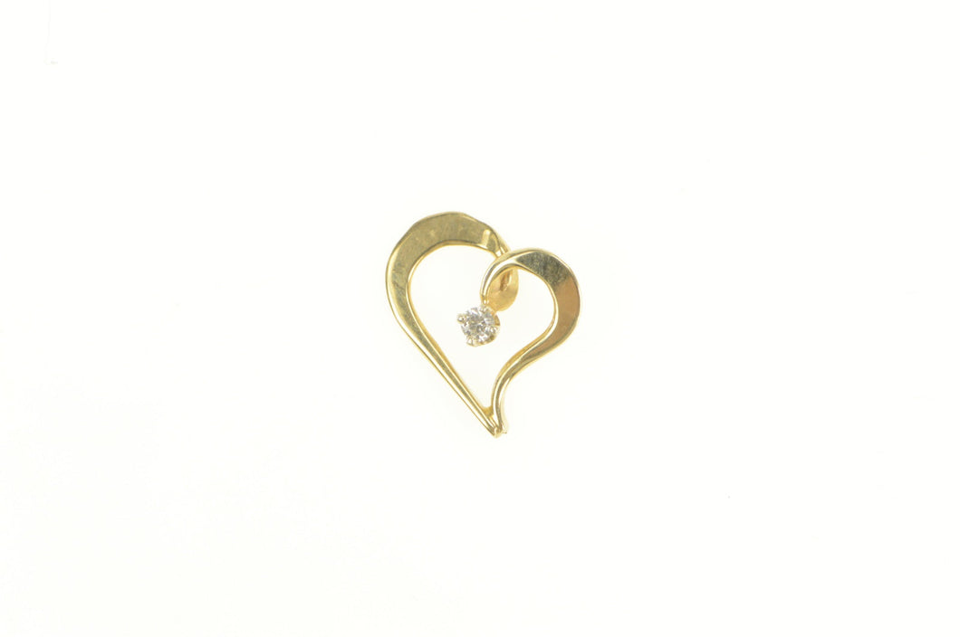 14K Love Symbol Diamond Curvy Heart Pendant Yellow Gold