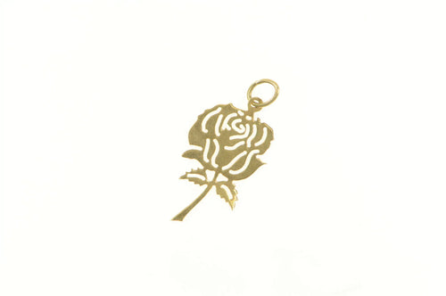 14K Diamond Cut Rose Flower Romantic Pendant Yellow Gold