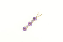 Load image into Gallery viewer, 10K Princess Amethyst Diamond Accent Bar Pendant Yellow Gold