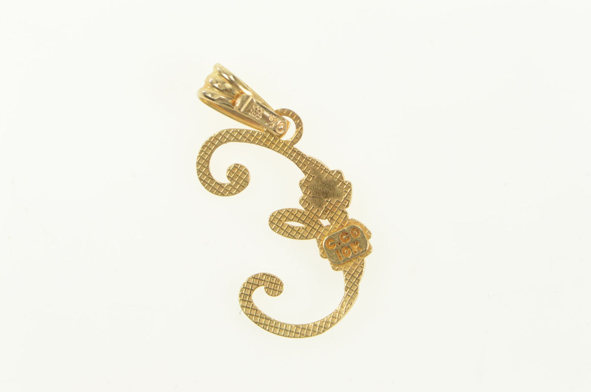 10K E Cursive Two Tone Leaf Letter Monogram Charm/Pendant Yellow Gold ...