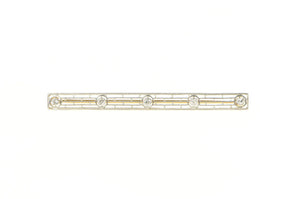 14K Squared Art Deco Filigree Diamond Bar Pin/Brooch Yellow Gold