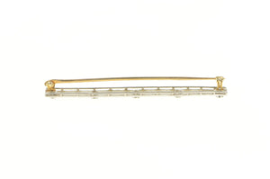 14K Squared Art Deco Filigree Diamond Bar Pin/Brooch Yellow Gold